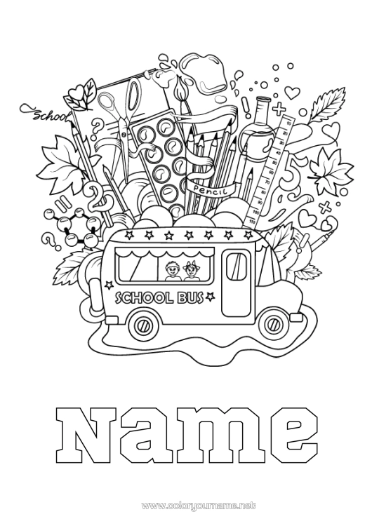 Colouring page to print Bus, Car School Land Public Transport Back To School Stationery Supplies
