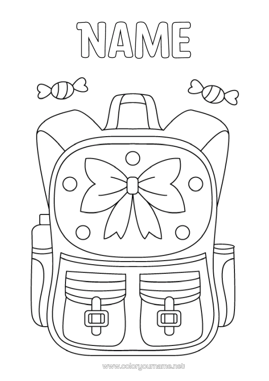 Colouring page to print School School Bag Back To School