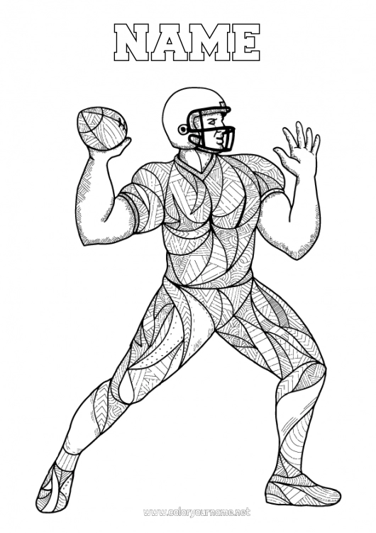 Coloring page to print Mandala Super Bowl Rugby Zentangle Team sports