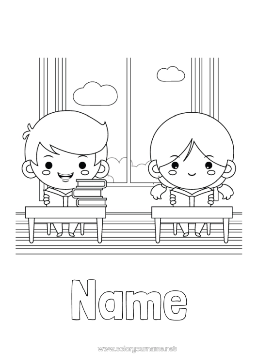 Colouring page to print School Book Reading Classroom Pupil Lectern