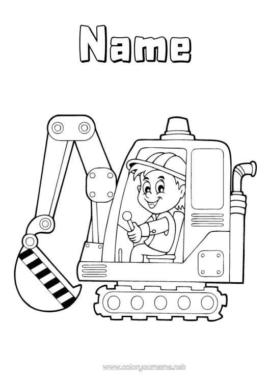 Colouring page to print Vehicles Excavator Construction Equipment Construction Trades