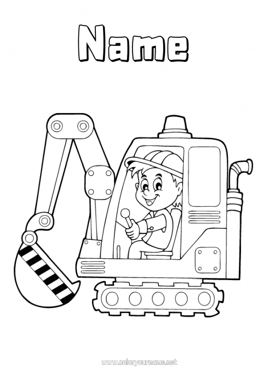 Coloring page to print Excavator Construction machinery Construction Jobs