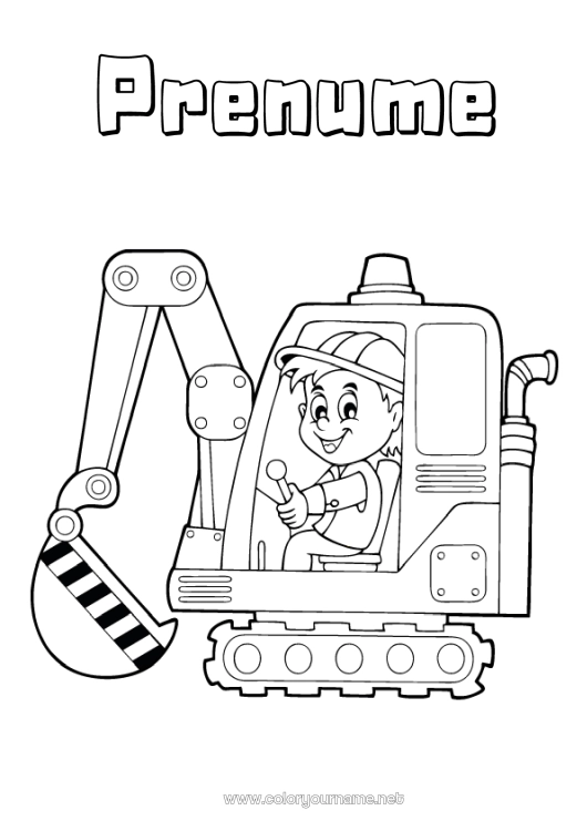 Pagină de colorat de imprimat Vehicule Excavator Utilaje de construcție Meserii de șantier