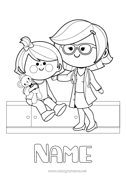 Colouring page to print Girl Child Doctor Physician Health Professions