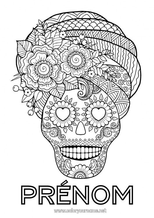 Coloriage à imprimer Fleurs Crâne Día de los Muertos