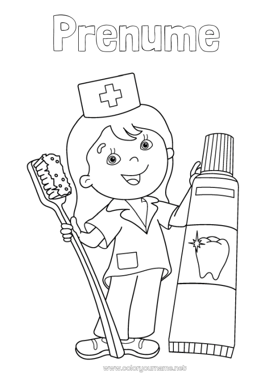 Pagină de colorat de imprimat Doctor medic Meserii în domeniul sănătății Dentist