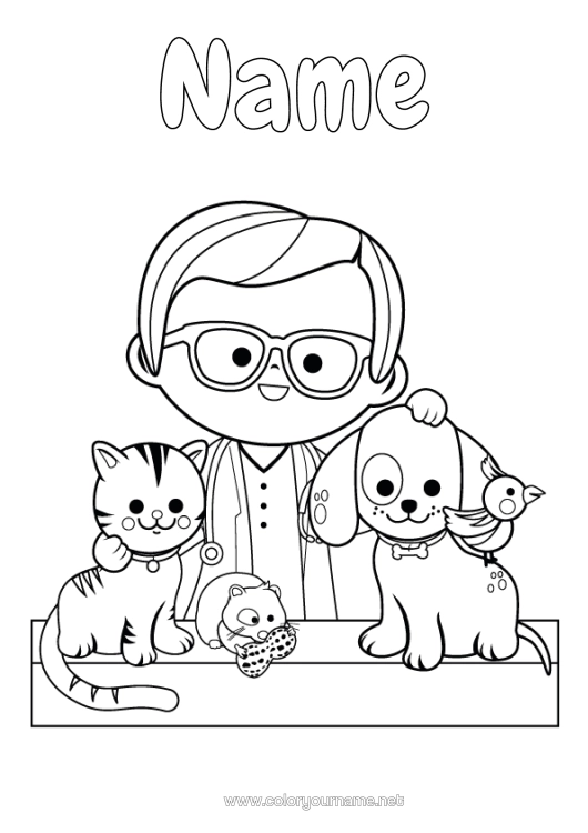 Colouring page to print Cat Dog Animal Dogs And Cats Health Professions Veterinary Surgeon