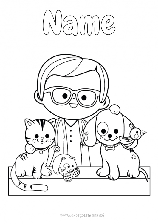 Coloring page to print Cat Dog Dog and cat Health professions Veterinary