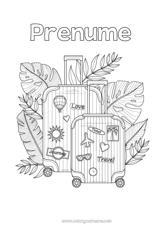 Pagină de colorat de imprimat Mandala Vacanțe Frunze Desene de colorat complexe Hibiscus Valize și bagaje