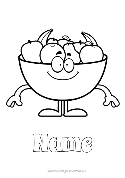 Colouring page to print Fruit Banana Pear Apple