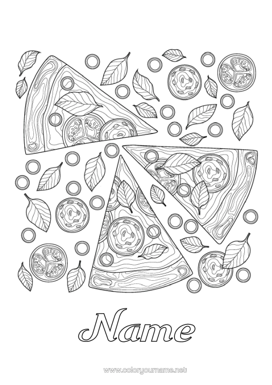 Colouring page to print Food Complex Colouring Pages Zentangle Pizza