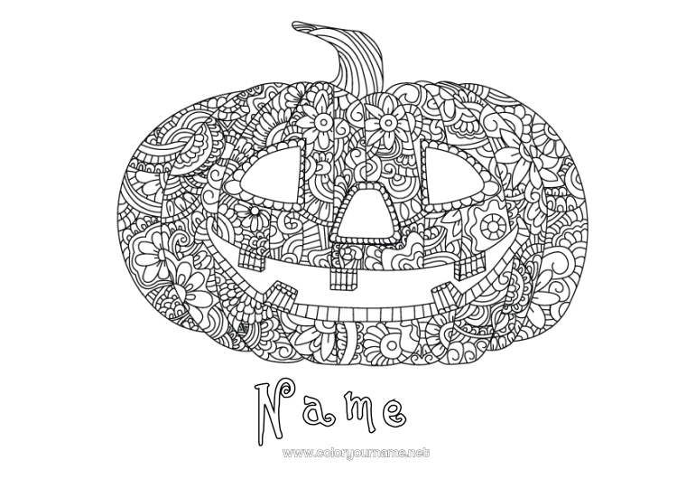 Coloring page to print Pumpkin Mandala Complex coloring pages Zentangle