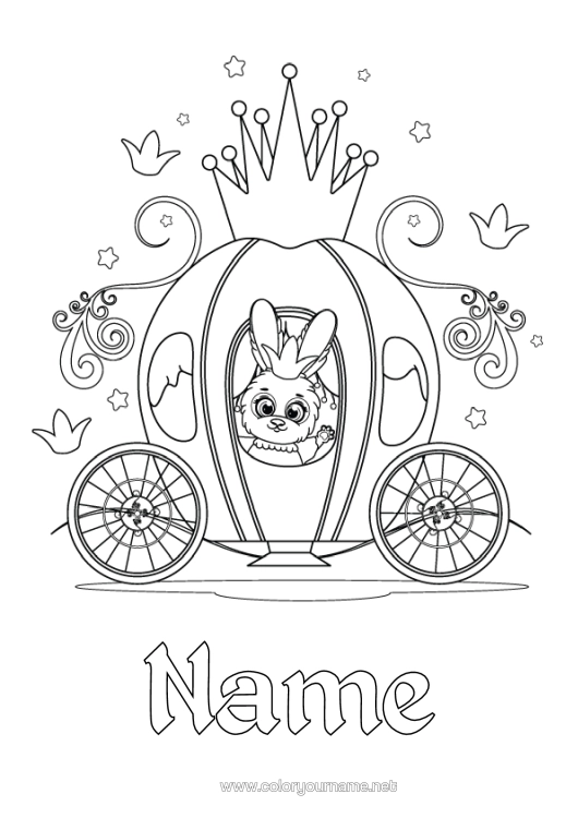 Colouring page to print Rabbit Vehicles Animal Crown Fairy Tale Carriages And Coaches Forest Animals Historic Or Vintage Vehicles