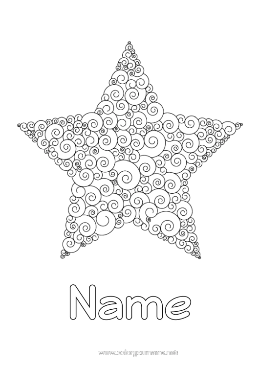 Colouring page to print Sea Christmas Star Stars Complex Colouring Pages Zentangle Anti-Stress Spiral