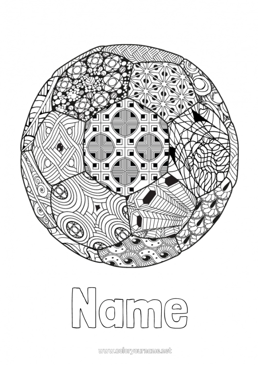 Coloring page to print Football Soccer ball Balloons Zentangle Games and toys Team sports