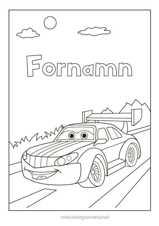 Färgläggningssida att skriva ut Fordon Bil Racerbils Bilar, skåpbilar och husbilar Racingfordon och banor Tecknad film