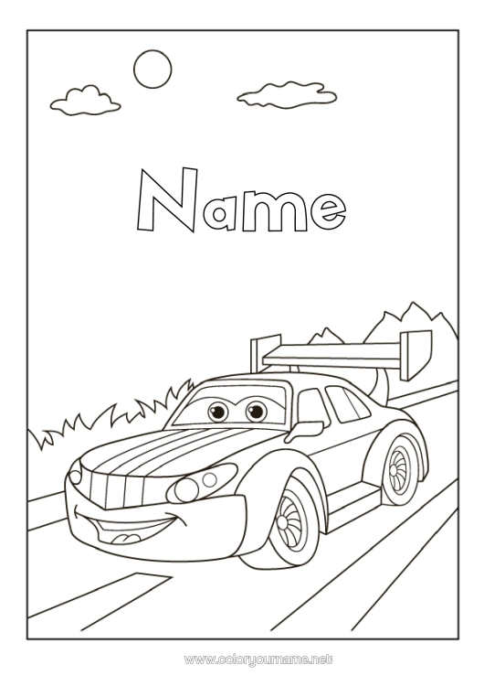 Colouring page to print Vehicles Car Racing Car Cars, Vans And Motorhomes Race Cars And Circuits Cartoon