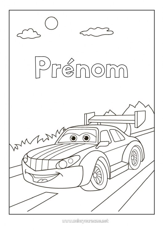 Coloriage à imprimer Voiture Voiture de course Voitures, vans et camping-cars Véhicules de course et circuits Dessin animé