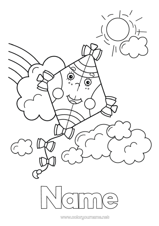Colouring page to print Rainbow Games And Toys Kite