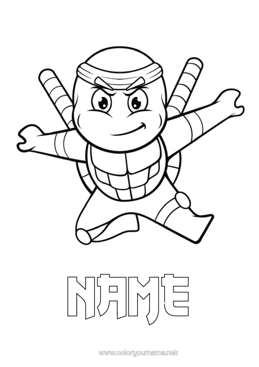 Colouring page to print Tortoise Animal Reptiles Ninja Cartoon