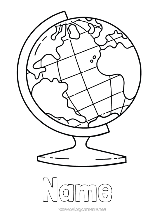 Colouring page to print Geography Globe