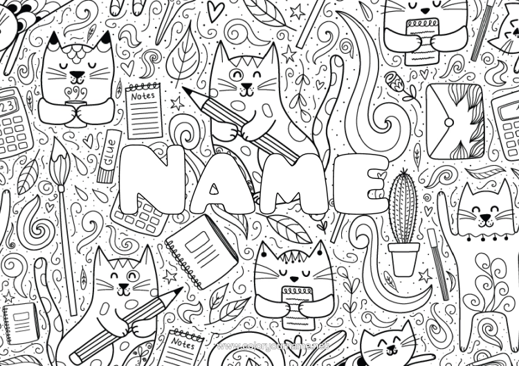 Colouring page to print Cat Animal Envelope Complex Colouring Pages Dogs And Cats Pencil Back To School Stationery Supplies Calculator Decorative Background