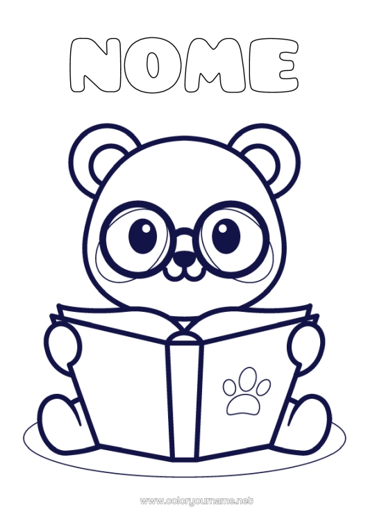 Página de desenho para imprimir Kawaii Panda Desenhos para colorir fáceis Livro Outros animais do mundo Leitura Óculos