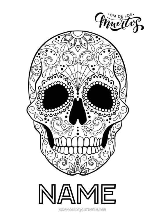 Colouring page to print Skull Day Of The Dead