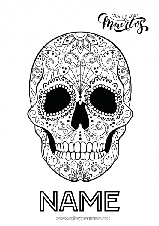 Coloring page to print Skull Día de los Muertos