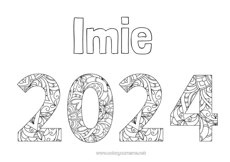 Kolorowanka do wydruku Szczęśliwego Nowego Roku! Zentangle 2024
