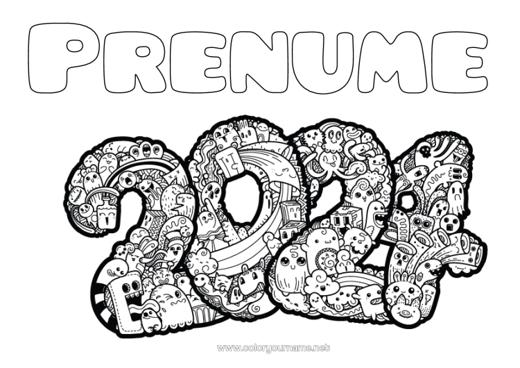 Pagină de colorat de imprimat Monstru La mulți ani! Desene de colorat complexe 2024