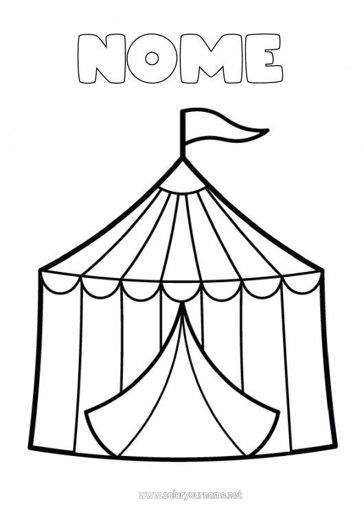 Página de desenho para imprimir Desenhos para colorir fáceis Circo Tenda de circo