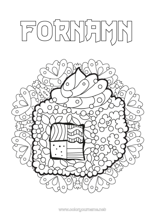Färgläggningssida att skriva ut Mandala Mat Japan Zentangle Sushi