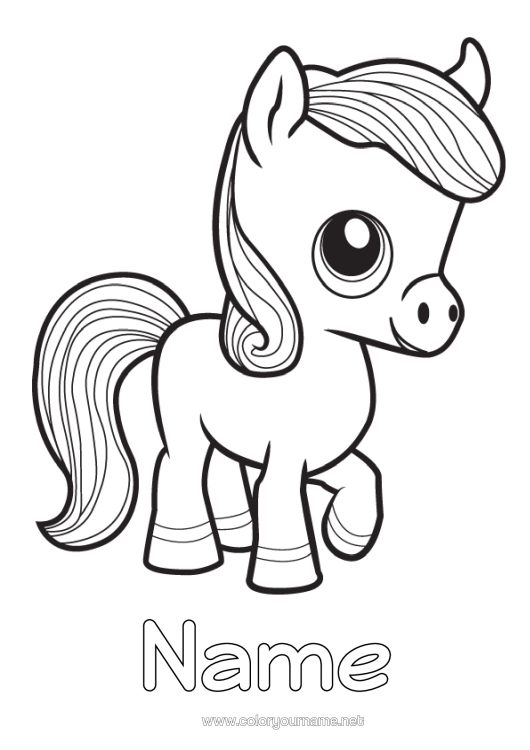 Colouring page to print Cute Horse Animal Easy Colouring Pages Farm Animals Pony
