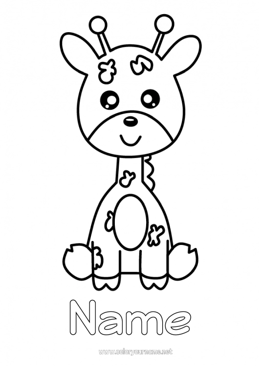 Coloring page to print Cute Giraffe Animal Easy coloring pages Wild animals of Africa