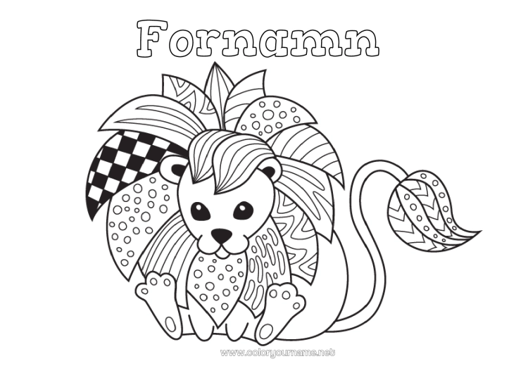 Färgläggningssida att skriva ut Mandala Lejon Djur Mellannivå färgläggningar Zentangle Afrikas vilda djur