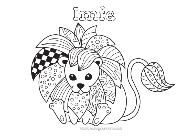 Kolorowanka do wydruku Mandala Lew Zwierzę Kolorowanki pośrednie Zentangle Dzikie zwierzęta Afryki