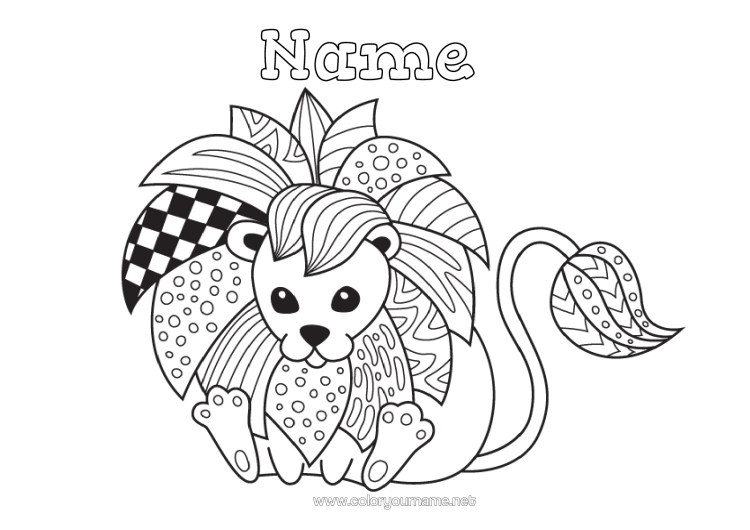 Colouring page to print Mandala Lion Animal Intermediate Colouring Sheets Zentangle Wild Animals Of Africa