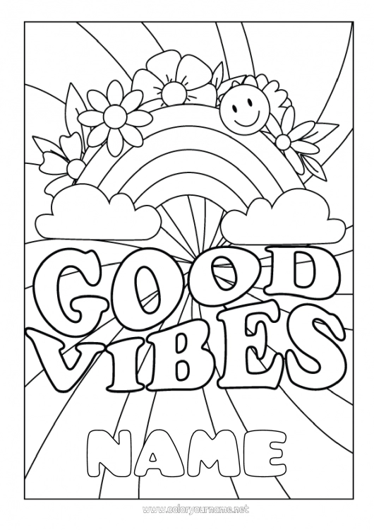 Coloring page to print Positive Rainbow Smiley