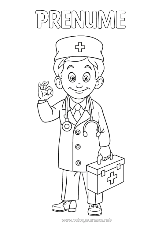 Pagină de colorat de imprimat Doctor medic Meserii în domeniul sănătății