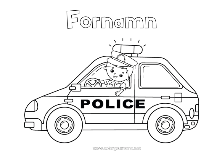 Färgläggningssida att skriva ut Fordon Polis Polisbilar Räddnings- och nödsituationfordon Säkerhetsyrken