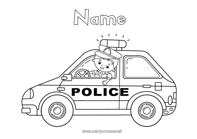 Coloring page to print Vehicles Police Police vehicles Rescue and Emergency Vehicles Security Professions