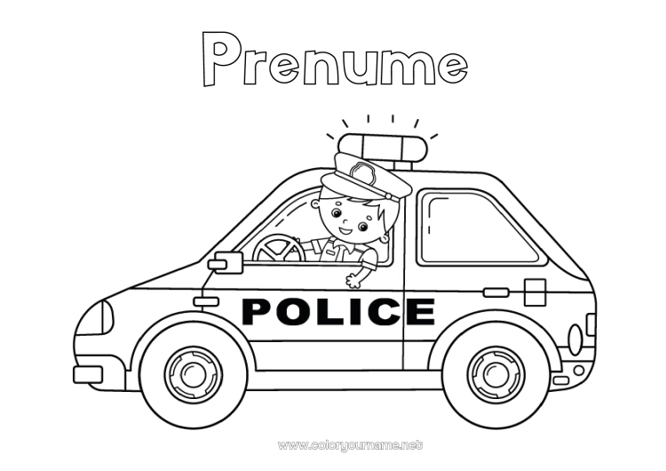 Pagină de colorat de imprimat Vehicule Politie Vehicule de poliție Vehicule de salvare și urgență Meserii în domeniul securității