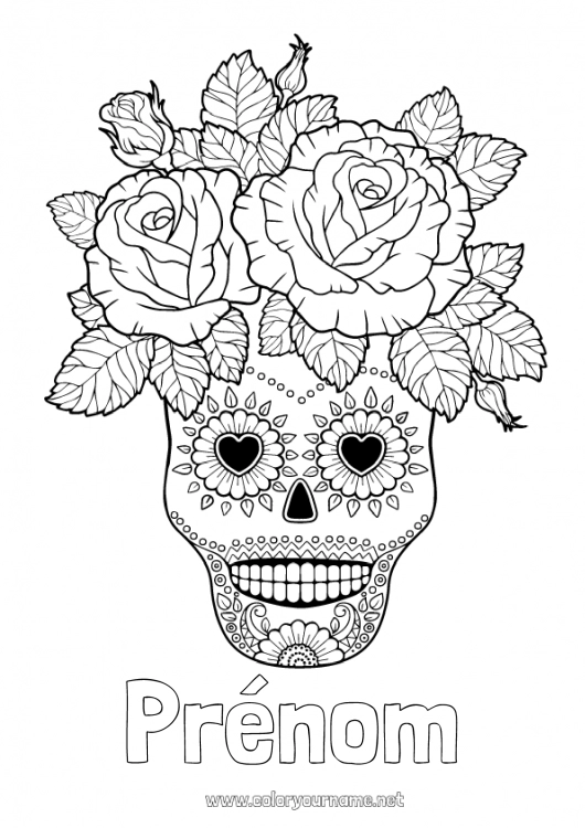 Coloriage à imprimer Fleurs Crâne Día de los Muertos