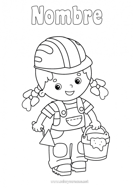 Dibujo para colorear para imprimir Chica Oficios de la construcción Masón