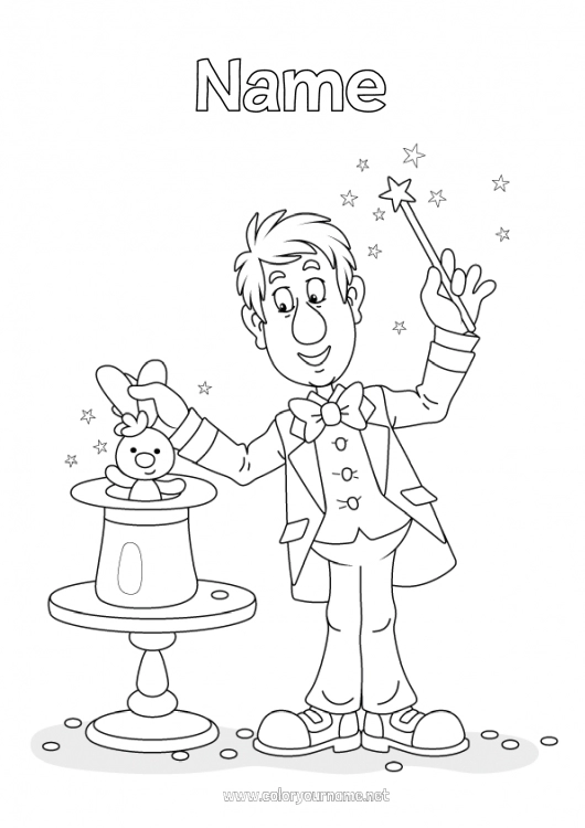 Coloring page to print Bunny Hat Forest animals Magician