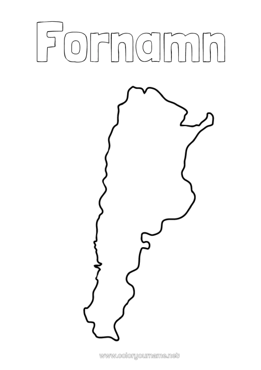Färgläggningssida att skriva ut Geografi Sydamerika Argentinien Landskarta