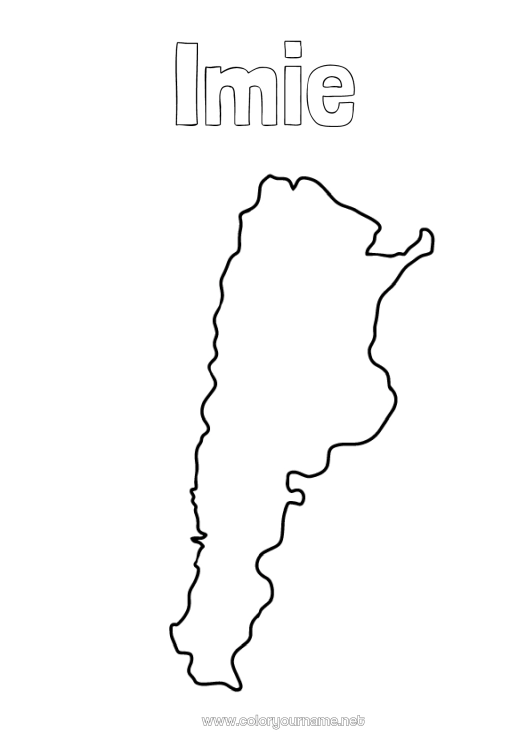 Kolorowanka do wydruku Geografia Ameryka Południowa Argentyna Mapa krajów