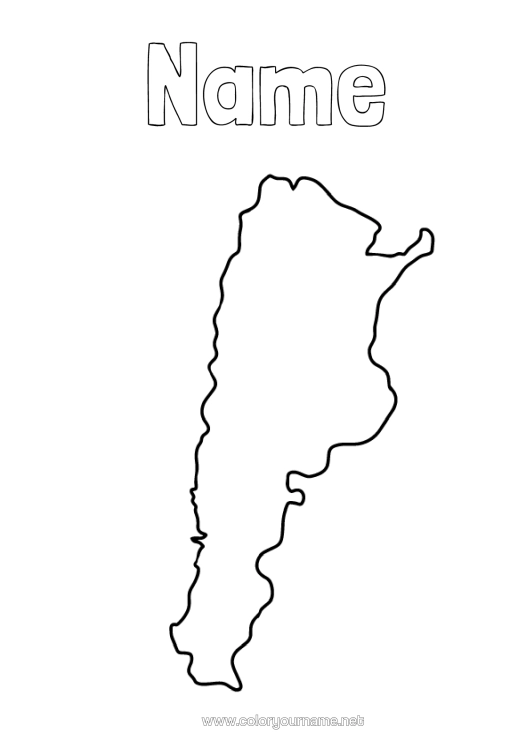 Colouring page to print Geography South America Argentina Map Of Countries