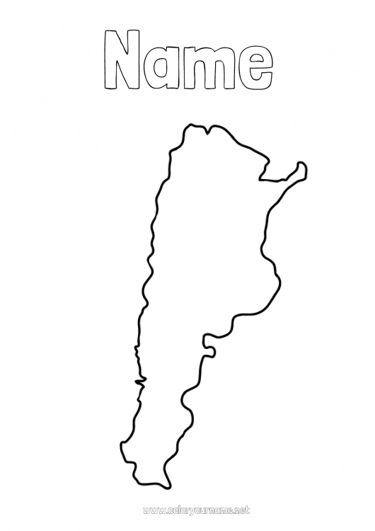 Coloring page to print Geography South America Argentina Country map